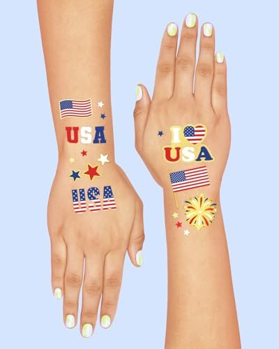 xo, Fetti Fourth of July Temporary Tattoos - 70 Patriotic Designs | Red White Blue Party Supplies for Memorial Day & Independence Day