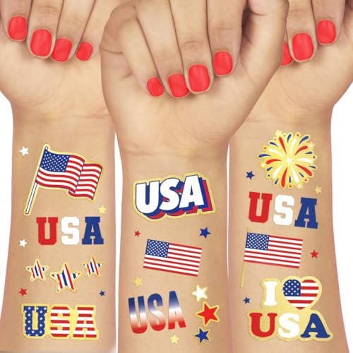 xo, Fetti Fourth of July Temporary Tattoos - 70 Patriotic Designs | Red White Blue Party Supplies for Memorial Day & Independence Day - görsel 2