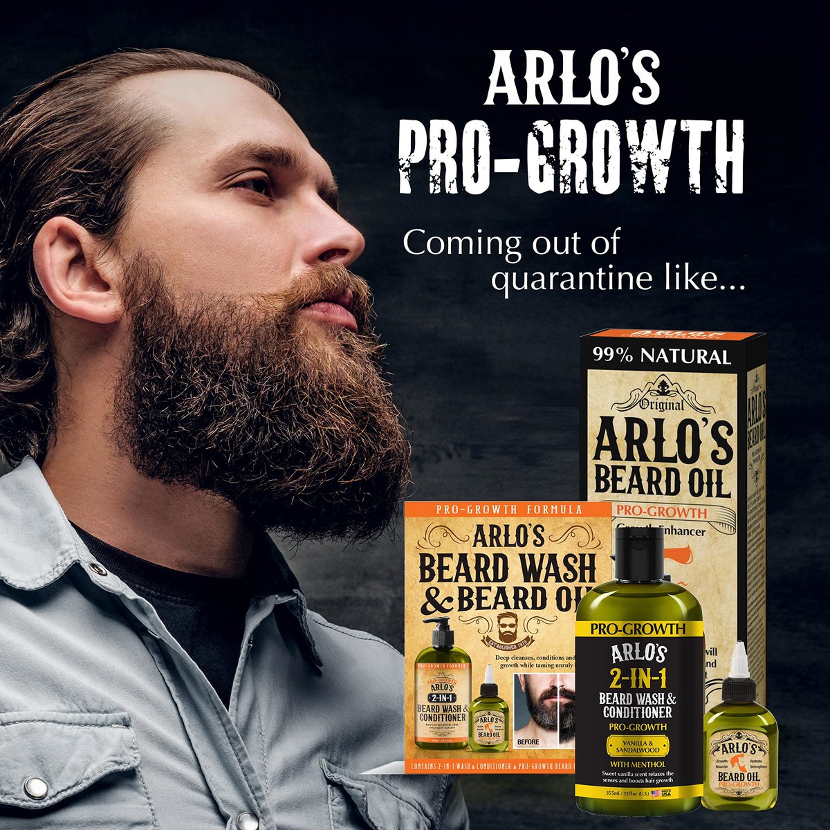 Arlo's Pro-Growth 2-in-1 Beard Wash and Conditioner - Vanilla Sandalwood with Menthol, 12 oz - görsel 9