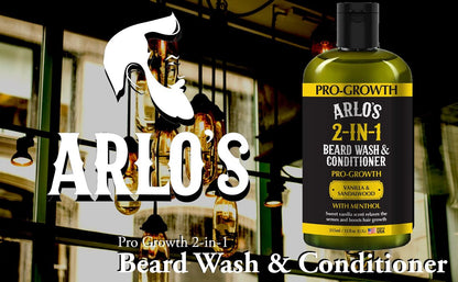Arlo's Pro-Growth 2-in-1 Beard Wash and Conditioner - Vanilla Sandalwood with Menthol, 12 oz