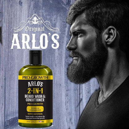 Arlo's Pro-Growth 2-in-1 Beard Wash and Conditioner - Vanilla Sandalwood with Menthol, 12 oz