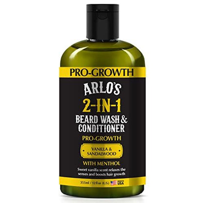 Arlo's Pro-Growth 2-in-1 Beard Wash and Conditioner - Vanilla Sandalwood with Menthol, 12 oz