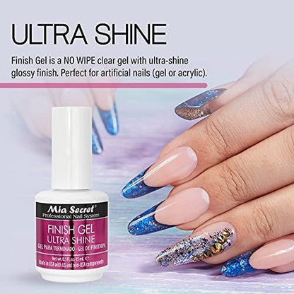 Mia Secret Finish Gel Mini Top Coat - Ultra Shine High Gloss for Gel or Acrylic Nails (0.25 Fl Oz)