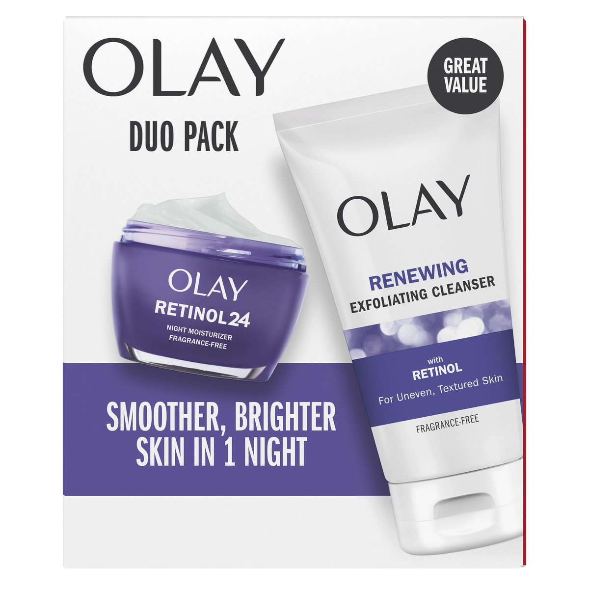 Olay Retinol 24 Duo Pack: Fragrance-Free Exfoliating Cleanser & Night Moisturizer Avelisse