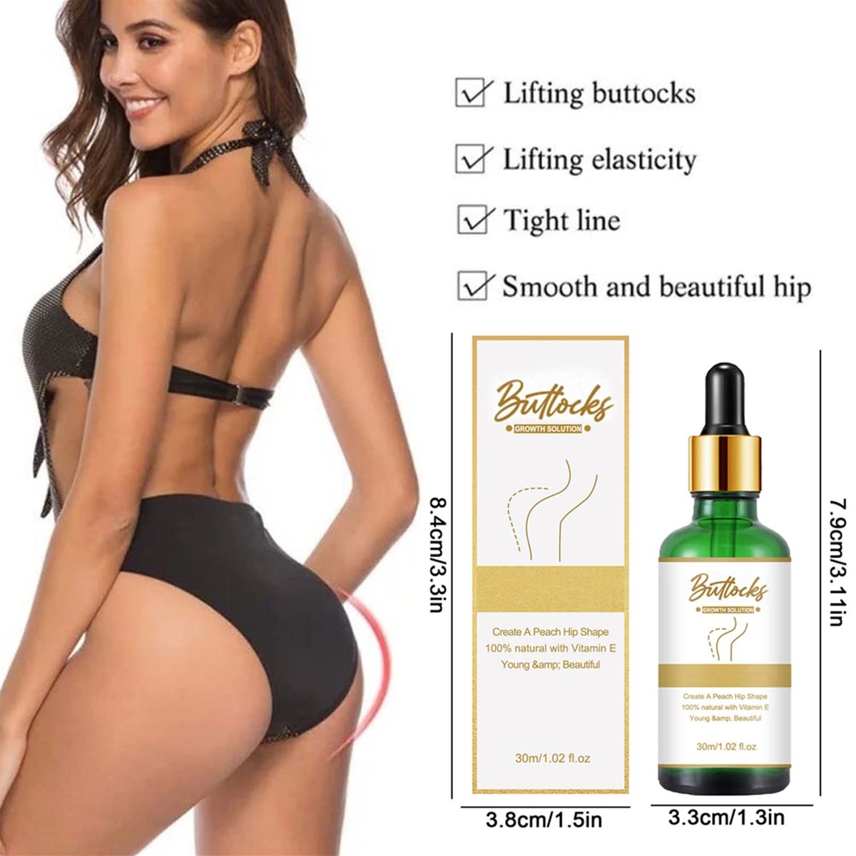 2pc Hiplift Buttocks Essential Oil - Natural – Easy to Use: The lightweight, non-greasy texture absorbs quickly, – Image 3