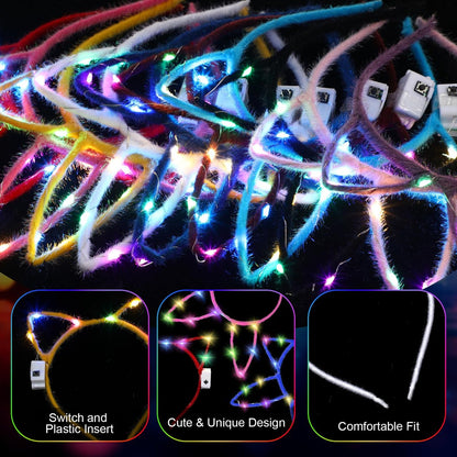 Giegxin 42 Pcs Glow in the Dark Headband Set - Unicorn Cat Ear Luminous Bunny Headbands for Party Favors (Short Hair Style)