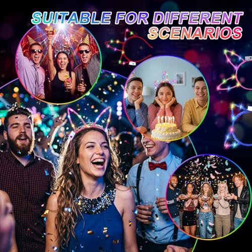 Giegxin 42 Pcs Glow in the Dark Headband Set - Unicorn Cat Ear Luminous Bunny Headbands for Party Favors (Short Hair Style) - görsel 14