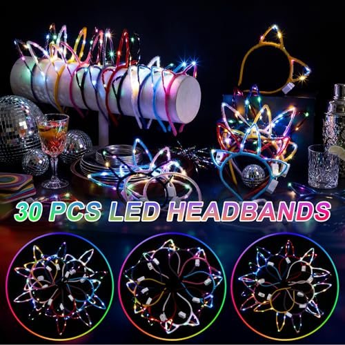 Giegxin 42 Pcs Glow in the Dark Headband Set - Unicorn Cat Ear Luminous Bunny Headbands for Party Favors (Short Hair Style) - görsel 8