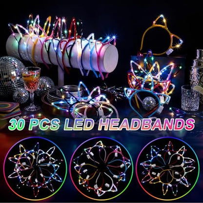 Giegxin 42 Pcs Glow in the Dark Headband Set - Unicorn Cat Ear Luminous Bunny Headbands for Party Favors (Short Hair Style)
