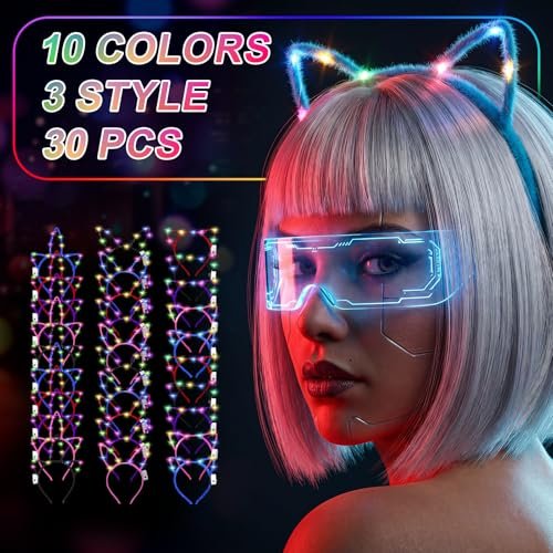 Giegxin 42 Pcs Glow in the Dark Headband Set - Unicorn Cat Ear Luminous Bunny Headbands for Party Favors (Short Hair Style) - görsel 10