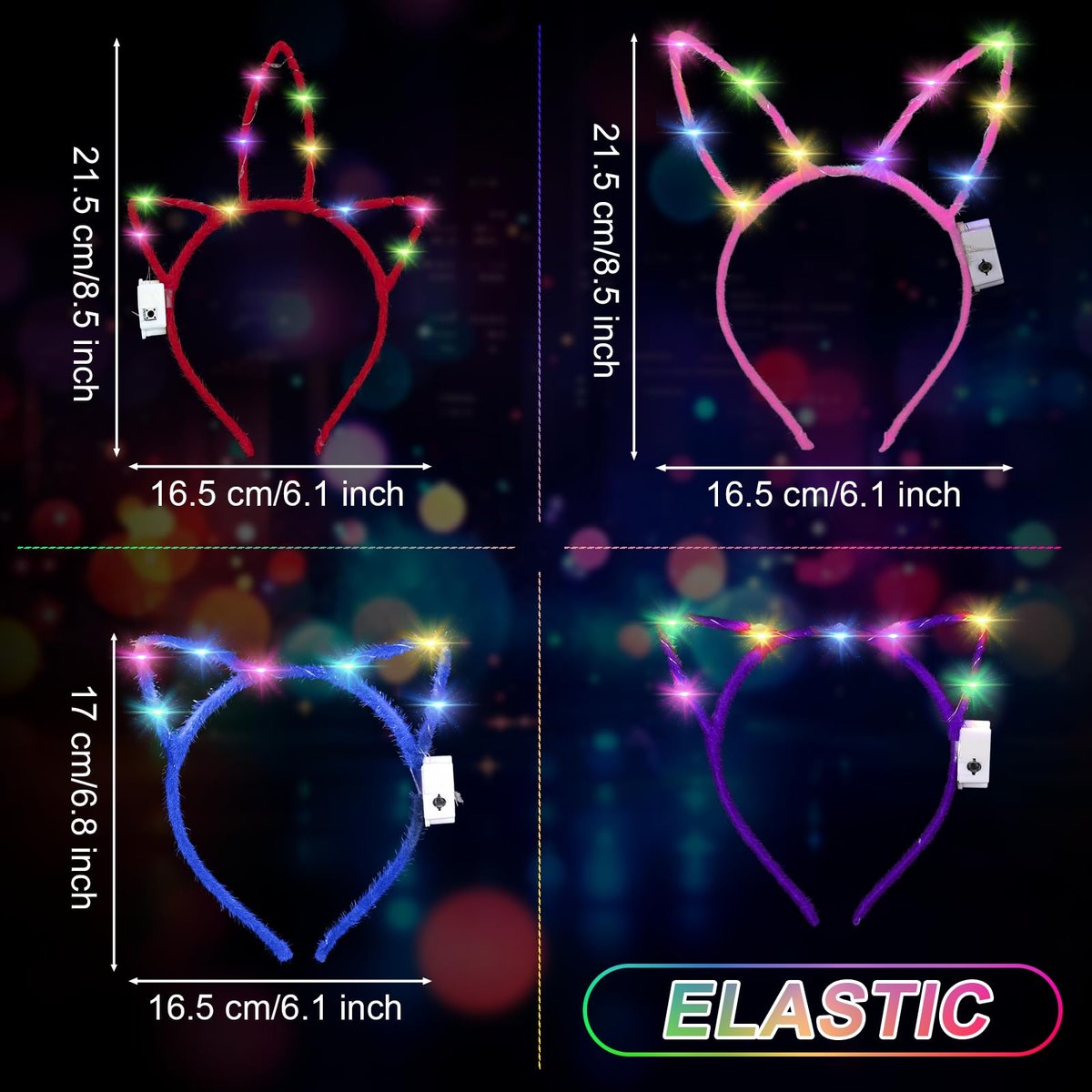 Giegxin 42 Pcs Glow in the Dark Headband Set - Unicorn Cat Ear Luminous Bunny Headbands for Party Favors (Short Hair Style) - görsel 3