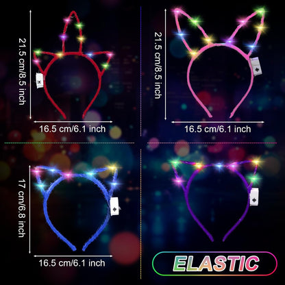 Giegxin 42 Pcs Glow in the Dark Headband Set - Unicorn Cat Ear Luminous Bunny Headbands for Party Favors (Short Hair Style)