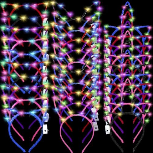 Giegxin 42 Pcs Glow in the Dark Headband Set - Unicorn Cat Ear Luminous Bunny Headbands for Party Favors (Short Hair Style) - görsel 2