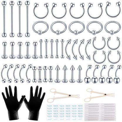 Loyal Book 104-Piece Piercing Kit – 14G & 16G Sterile Piercing Supplies for All Body Piercings (Stainless Steel Color)