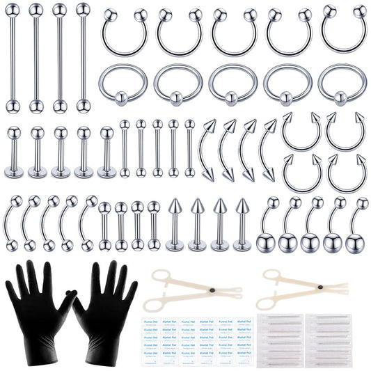 Loyal Book 104-Piece Piercing Kit – 14G & 16G Sterile Piercing Supplies for All Body Piercings (Stainless Steel Color)