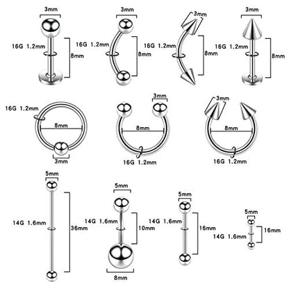 Loyal Book 104-Piece Piercing Kit – 14G & 16G Sterile Piercing Supplies for All Body Piercings (Stainless Steel Color)