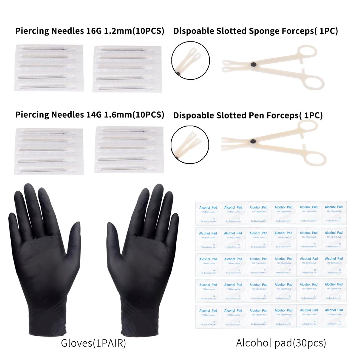 Loyal Book 104-Piece Piercing Kit – 14G & 16G Sterile Piercing Supplies for All Body Piercings (Stainless Steel Color) - görsel 9