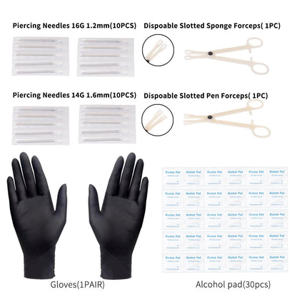 Loyal Book 104-Piece Piercing Kit – 14G & 16G Sterile Piercing Supplies for All Body Piercings (Stainless Steel Color)