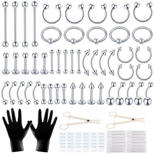 Loyal Book 104-Piece Piercing Kit – 14G & 16G Sterile Piercing Supplies for All Body Piercings (Stainless Steel Color) - görsel 2