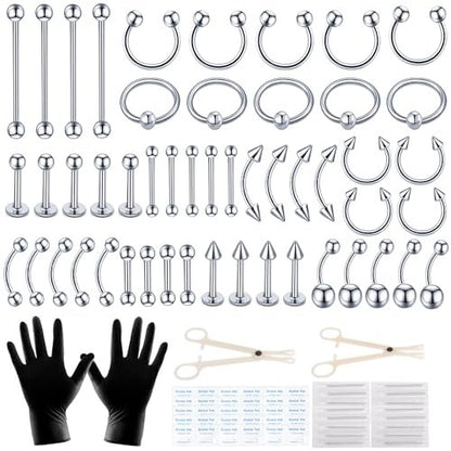Loyal Book 104-Piece Piercing Kit – 14G & 16G Sterile Piercing Supplies for All Body Piercings (Stainless Steel Color)