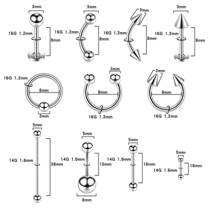 Loyal Book 104-Piece Piercing Kit – 14G & 16G Sterile Piercing Supplies for All Body Piercings (Stainless Steel Color)