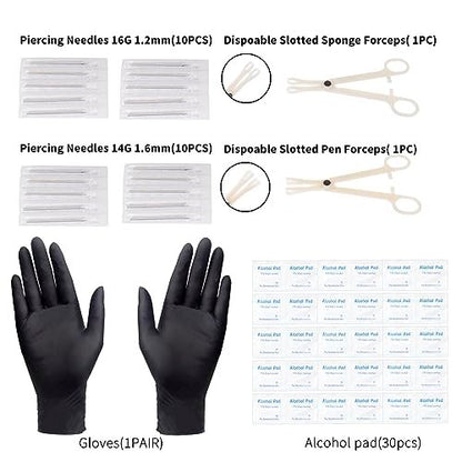 Loyal Book 104-Piece Piercing Kit – 14G & 16G Sterile Piercing Supplies for All Body Piercings (Stainless Steel Color)