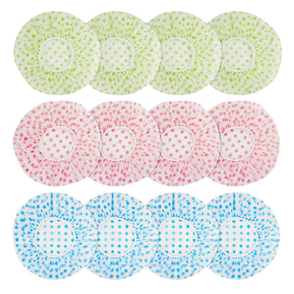 12 Pcs Plastic Shower Caps for Women – Reusable Waterproof Elastic Flower Printed Hair Caps, Large Size