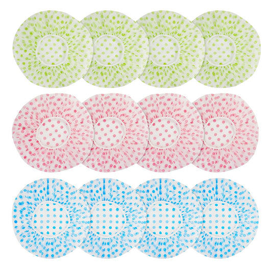 12 Pcs Plastic Shower Caps for Women – Reusable Waterproof Elastic Flower Printed Hair Caps, Large Size