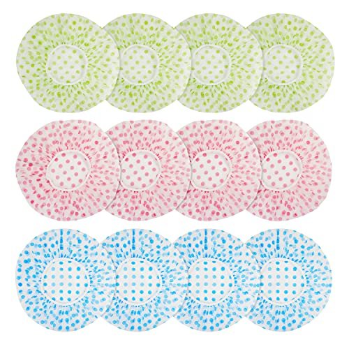 12 Pcs Plastic Shower Caps for Women – Reusable Waterproof Elastic Flower Printed Hair Caps, Large Size - görsel 2