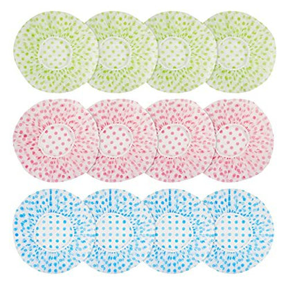 12 Pcs Plastic Shower Caps for Women – Reusable Waterproof Elastic Flower Printed Hair Caps, Large Size