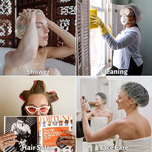 12 Pcs Plastic Shower Caps for Women – Reusable Waterproof Elastic Flower Printed Hair Caps, Large Size - görsel 10