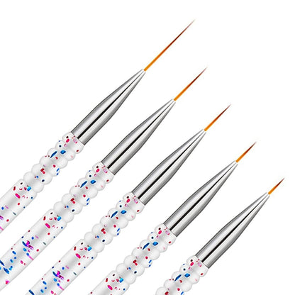 Etercycle 5-Piece Nail Art Liner Brush Set - Thin Nail Gel Polish Painting Brushes for Precise Drawing and Detailing (7/9/11/15/20mm)