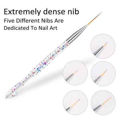 Etercycle 5-Piece Nail Art Liner Brush Set - Thin Nail Gel Polish Painting Brushes for Precise Drawing and Detailing (7/9/11/15/20mm)