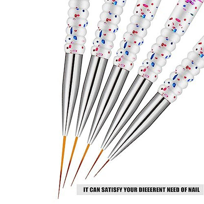 Etercycle 5-Piece Nail Art Liner Brush Set - Thin Nail Gel Polish Painting Brushes for Precise Drawing and Detailing (7/9/11/15/20mm)