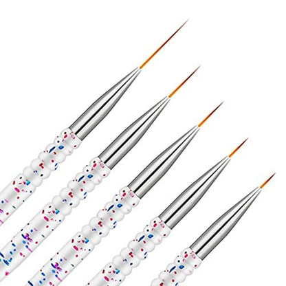 Etercycle 5-Piece Nail Art Liner Brush Set - Thin Nail Gel Polish Painting Brushes for Precise Drawing and Detailing (7/9/11/15/20mm)