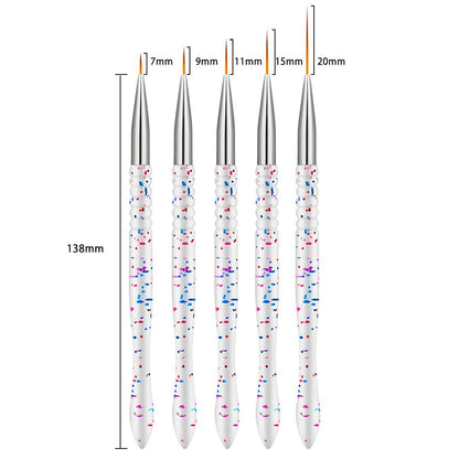Etercycle 5-Piece Nail Art Liner Brush Set - Thin Nail Gel Polish Painting Brushes for Precise Drawing and Detailing (7/9/11/15/20mm)