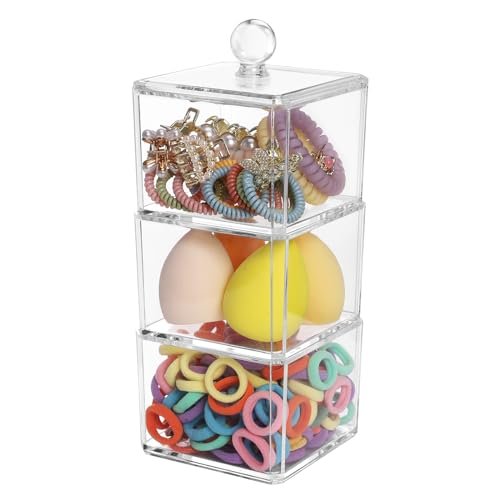 LOHRYVIO 3-Stack Clear Acrylic Hair Accessories Organizer – Stackable Storage Containers with Lids for Hair Ties, Clips, and Bows Avelisse