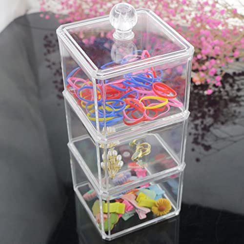 LOHRYVIO 3-Stack Clear Acrylic Hair Accessories Organizer – Stackable Storage Containers with Lids for Hair Ties, Clips, and Bows Avelisse