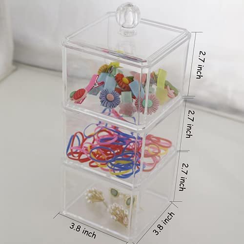 LOHRYVIO 3-Stack Clear Acrylic Hair Accessories Organizer – Stackable Storage Containers with Lids for Hair Ties, Clips, and Bows Avelisse