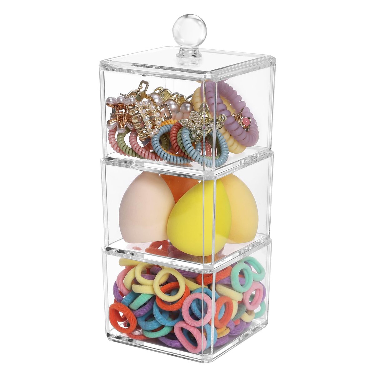LOHRYVIO 3-Stack Clear Acrylic Hair Accessories Organizer – Stackable Storage Containers with Lids for Hair Ties, Clips, and Bows Avelisse