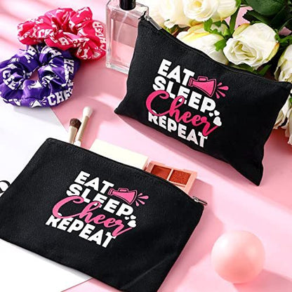 Reginary 12 Pieces Cheer Makeup Bag Bulk - Canvas Travel Makeup Case for Cheerleaders, Black