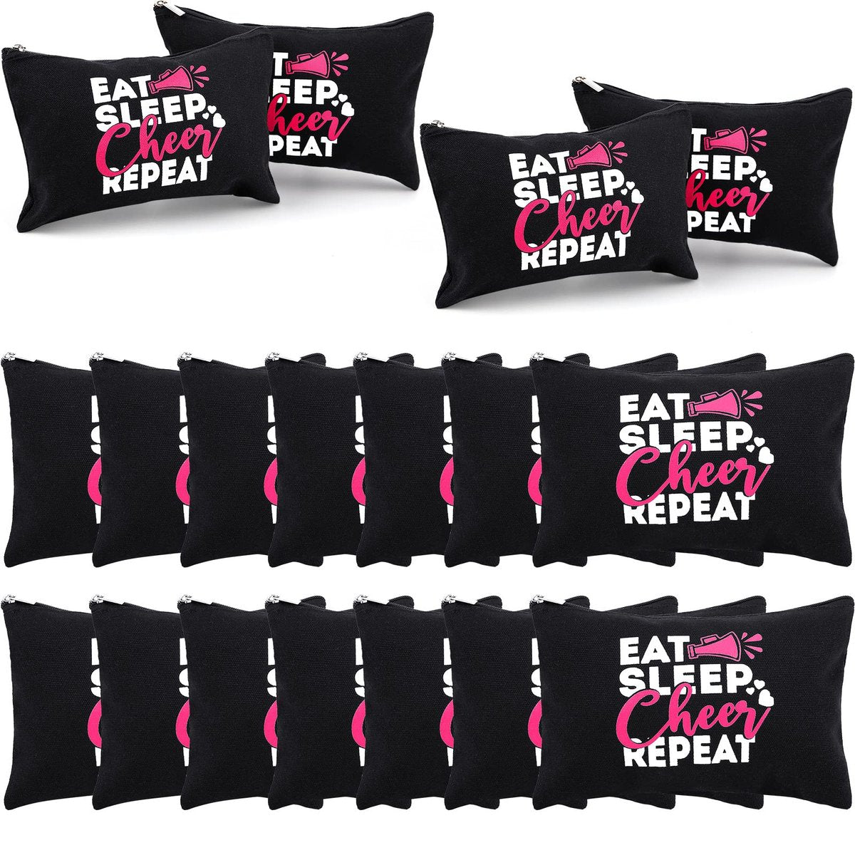 Reginary 12 Pieces Cheer Makeup Bag Bulk - Canvas Travel Makeup Case for Cheerleaders, Black - görsel 1