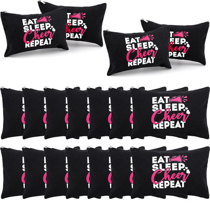 Reginary 12 Pieces Cheer Makeup Bag Bulk - Canvas Travel Makeup Case for Cheerleaders, Black