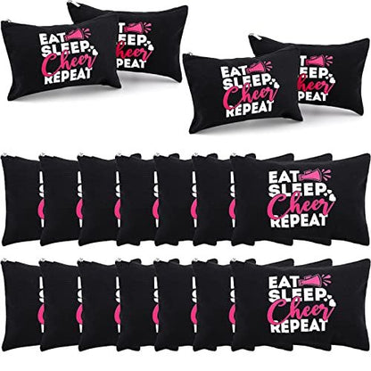 Reginary 12 Pieces Cheer Makeup Bag Bulk - Canvas Travel Makeup Case for Cheerleaders, Black