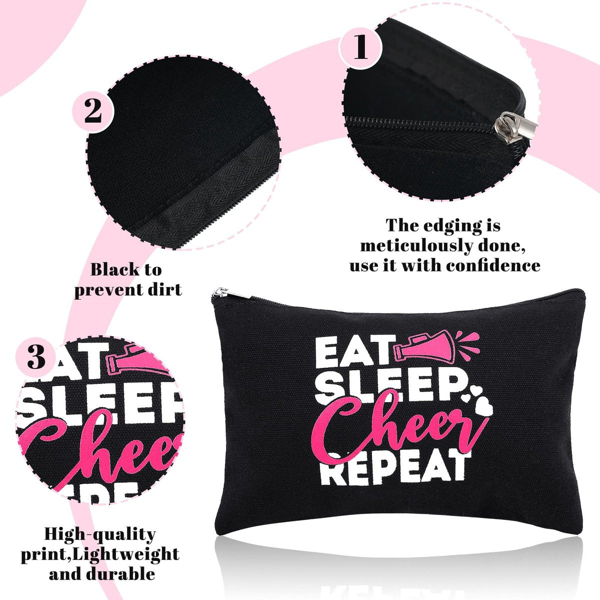Reginary 12 Pieces Cheer Makeup Bag Bulk - Canvas Travel Makeup Case for Cheerleaders, Black - görsel 5