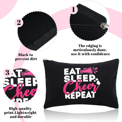 Reginary 12 Pieces Cheer Makeup Bag Bulk - Canvas Travel Makeup Case for Cheerleaders, Black
