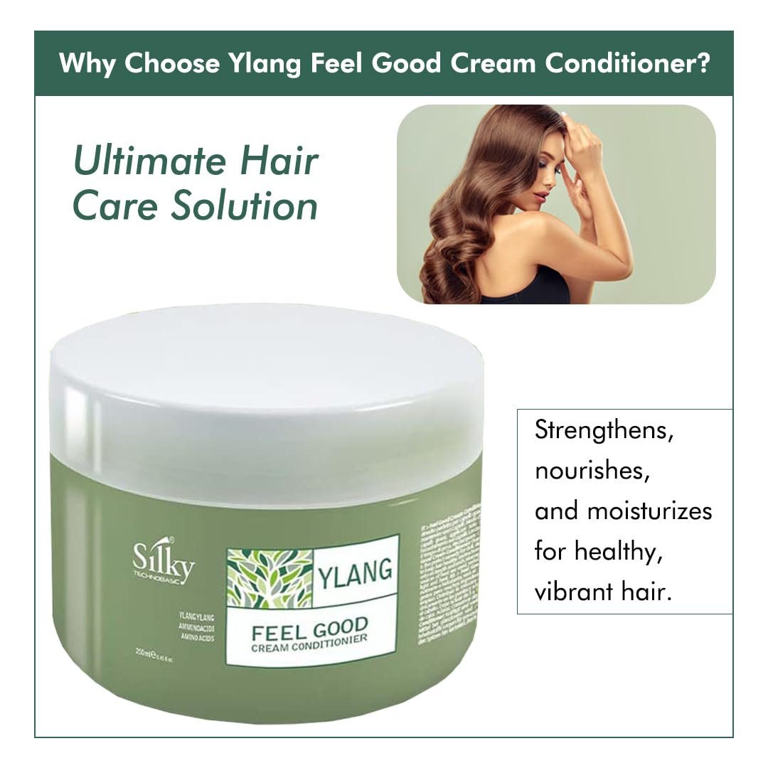 SILKY Technobasic Ylang Rinse Out Cream Conditioner - Deep Conditioner for Dry Damaged Hair, Infused with Essential Oil for Moisture and Health, Sulphate and Paraben Free, 250ml - görsel 7