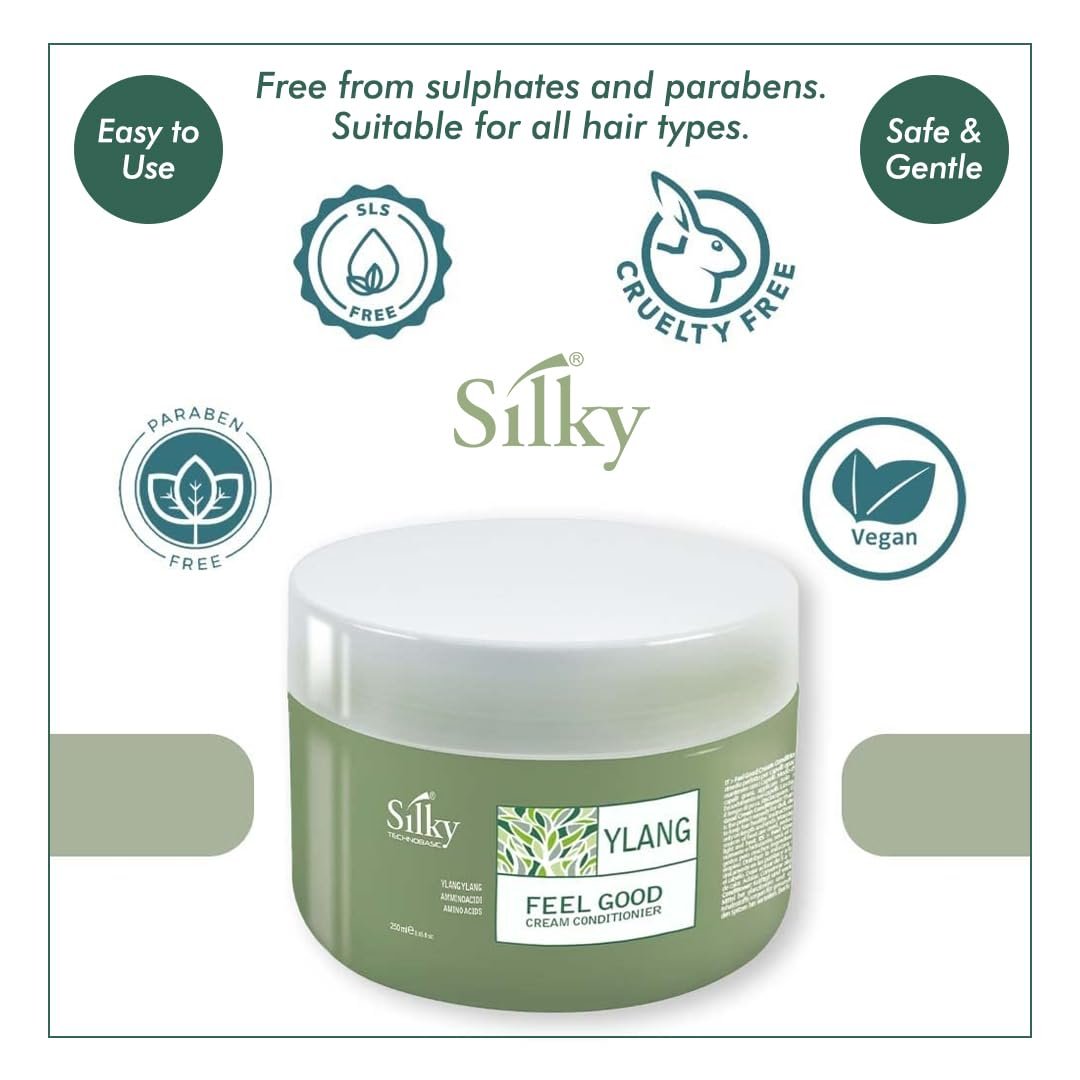 SILKY Technobasic Ylang Rinse Out Cream Conditioner - Deep Conditioner for Dry Damaged Hair, Infused with Essential Oil for Moisture and Health, Sulphate and Paraben Free, 250ml - görsel 9