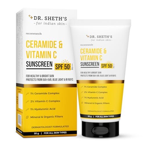 Dr. Sheth's Ceramide & Vitamin C Sunscreen SPF 50+ PA++++ – Lightweight, No White Cast, 50g Avelisse