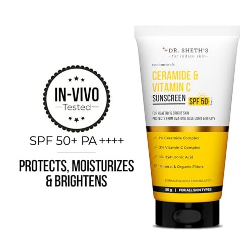 Dr. Sheth's Ceramide & Vitamin C Sunscreen SPF 50+ PA++++ – Lightweight, No White Cast, 50g Avelisse